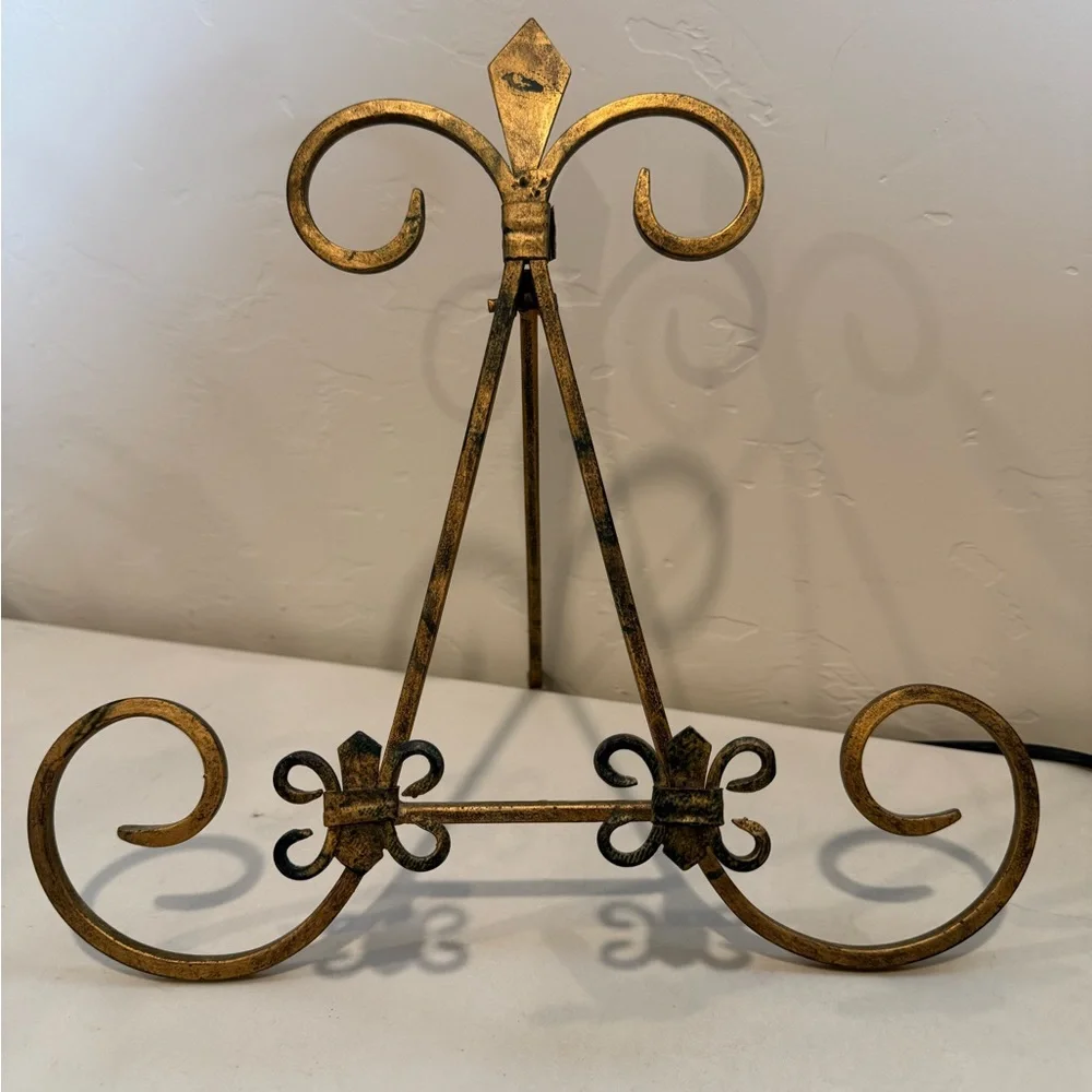 Large Wrought Iron Black Gold Easel‎  Picture Frame Art Display Stand 11” Tall